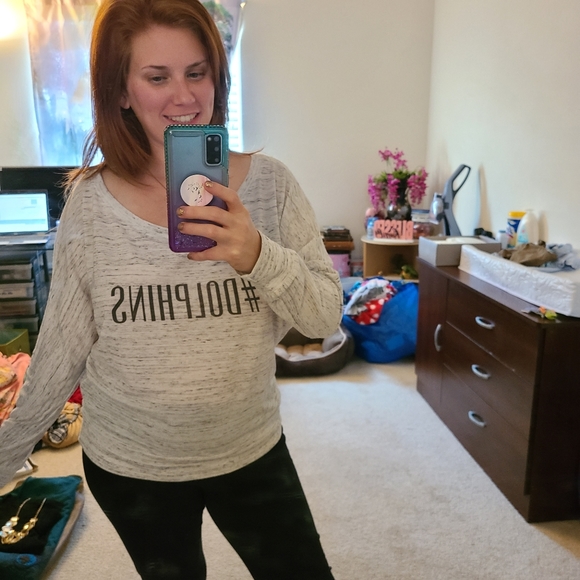 Bella #Dolphins Long Sleeve Off The Shoulder Top - Picture 10 of 14